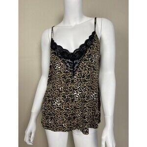 Socialite V-Neck Spaghetti Strap Camisole Lace Detail Leopard Print Size S